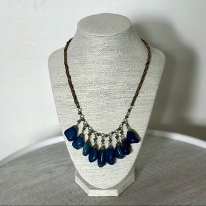 ⬇️ PRICE DROP! Blue Stone Braided Leather Necklace